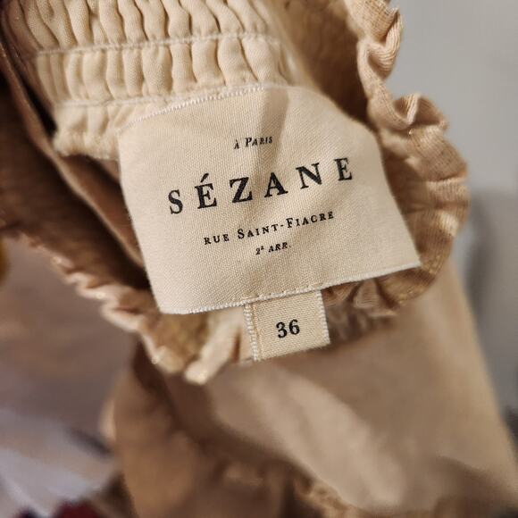 Sezane Filomene metallic gold ruffle long sleeve blouse size 4 - Picture 6 of 6